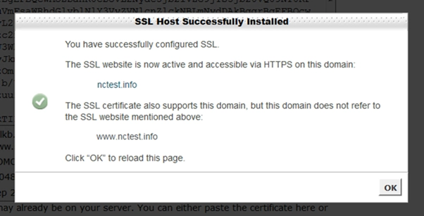 SSL Certificate has been successfully installed